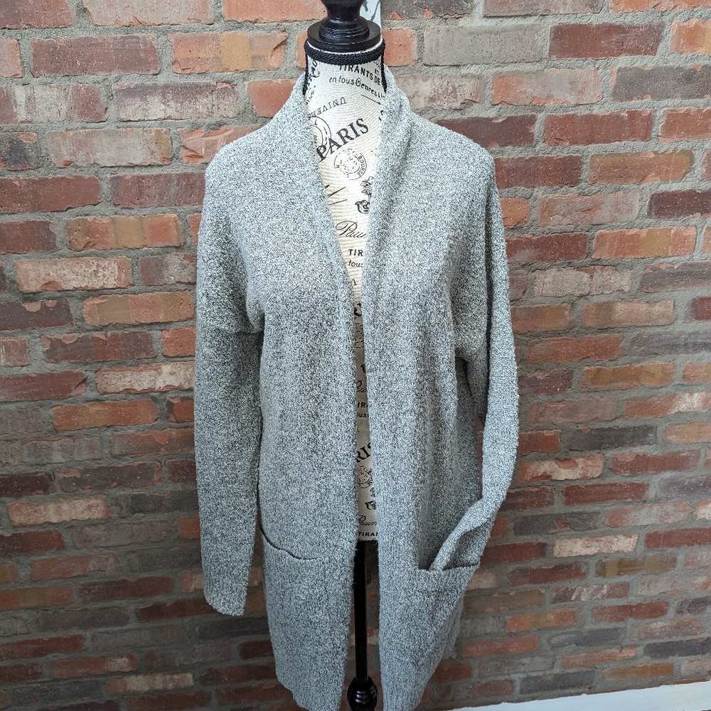 Grey cardigan.